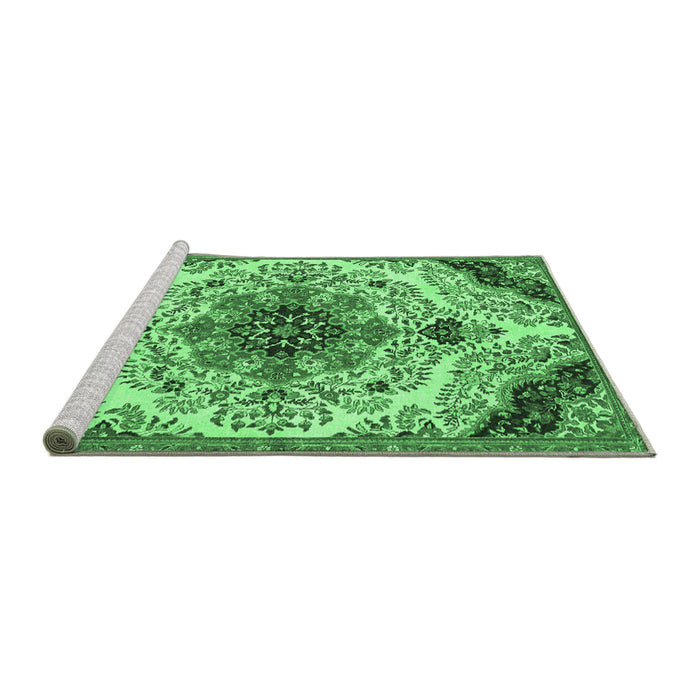 Sideview of Machine Washable Medallion Emerald Green Traditional Area Rugs, wshtr4425emgrn