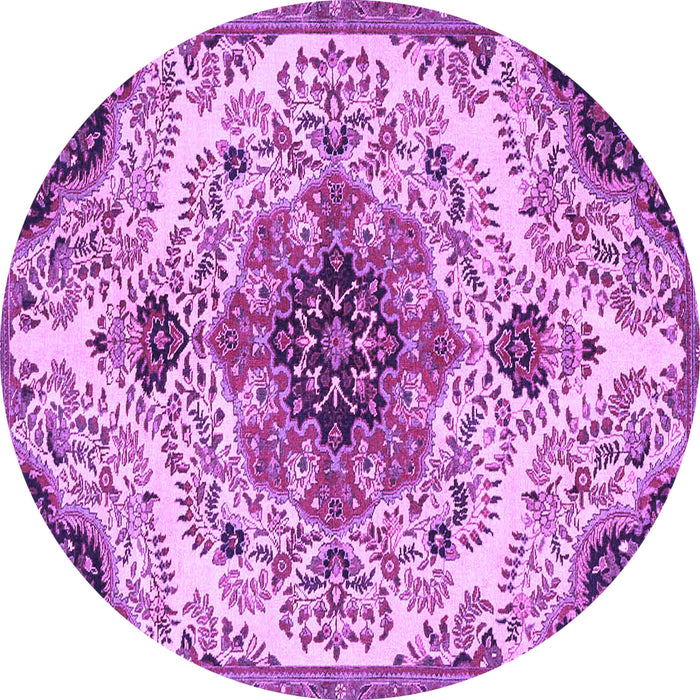 Round Machine Washable Medallion Purple Traditional Area Rugs, wshtr4425pur