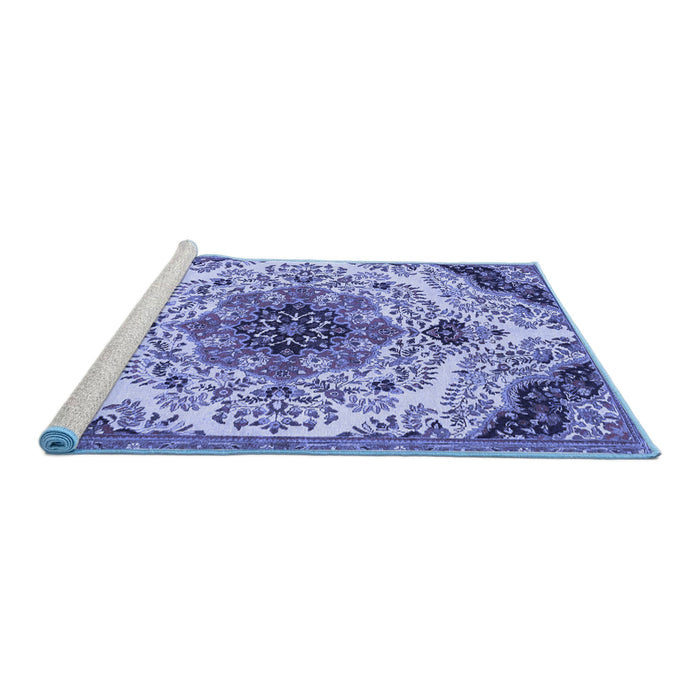 Sideview of Machine Washable Medallion Blue Traditional Rug, wshtr4425blu