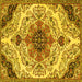 Square Machine Washable Medallion Yellow Traditional Rug, wshtr4425yw