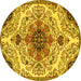 Round Machine Washable Medallion Yellow Traditional Rug, wshtr4425yw