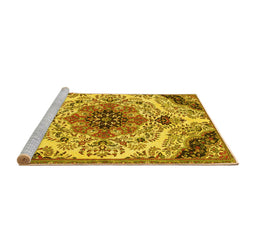 Sideview of Machine Washable Medallion Yellow Traditional Rug, wshtr4425yw