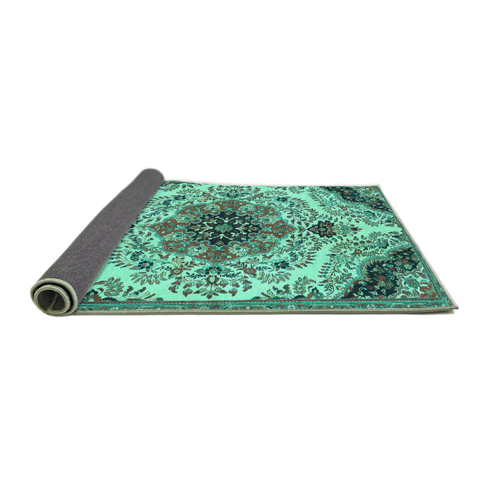 Sideview of Medallion Turquoise Traditional Rug, tr4425turq