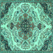 Square Machine Washable Medallion Turquoise Traditional Area Rugs, wshtr4425turq