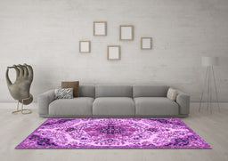 Machine Washable Medallion Purple Traditional Area Rugs in a Living Room, wshtr4425pur