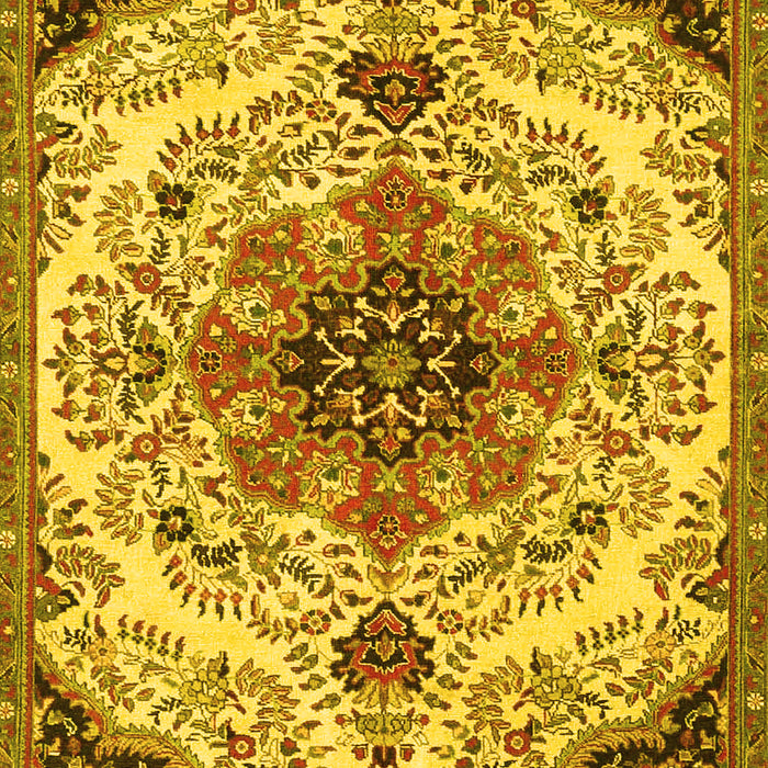 Machine Washable Medallion Yellow Traditional Rug, wshtr4425yw