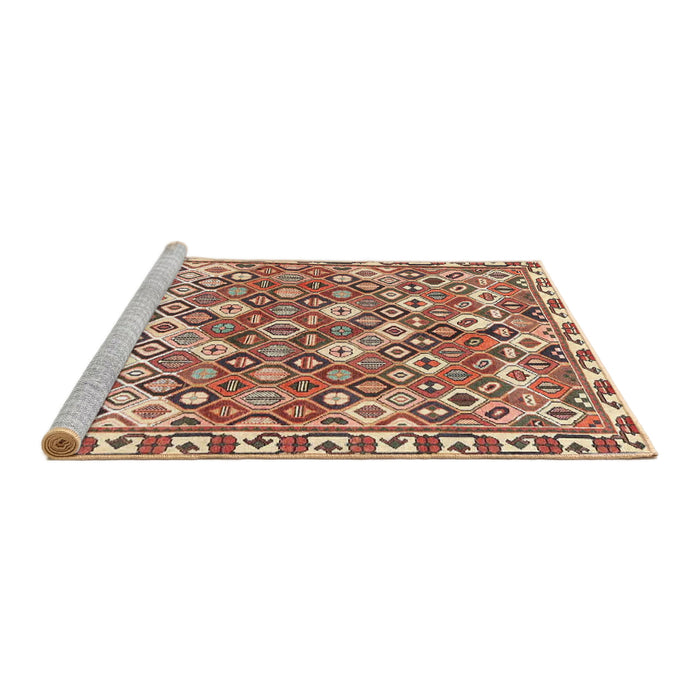 Sideview of Machine Washable Traditional Brown Red Rug, wshtr4426