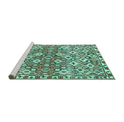 Sideview of Machine Washable Persian Turquoise Traditional Area Rugs, wshtr4426turq
