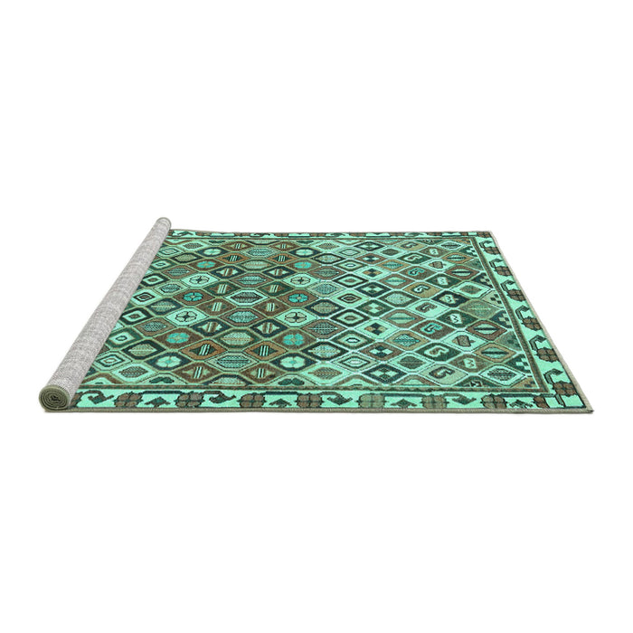 Sideview of Machine Washable Persian Turquoise Traditional Area Rugs, wshtr4426turq