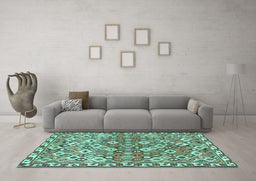 Machine Washable Persian Turquoise Traditional Area Rugs in a Living Room,, wshtr4426turq