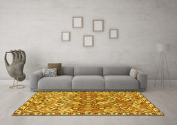 Machine Washable Persian Yellow Traditional Rug in a Living Room, wshtr4426yw