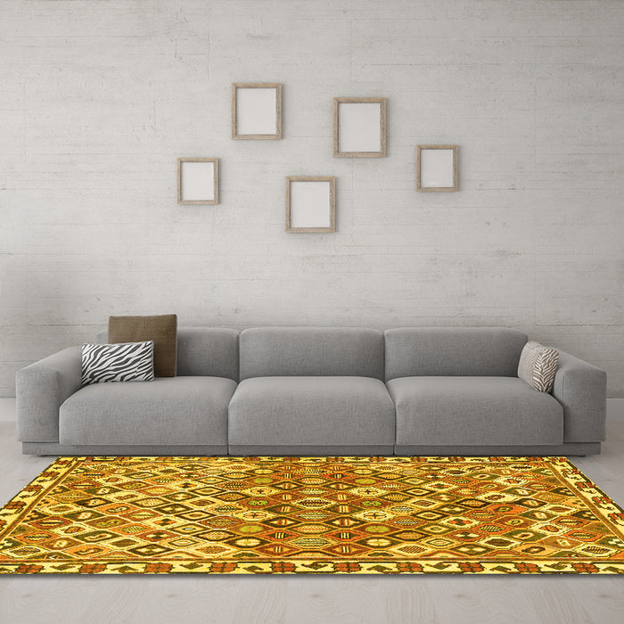 Machine Washable Persian Yellow Traditional Rug in a Living Room, wshtr4426yw