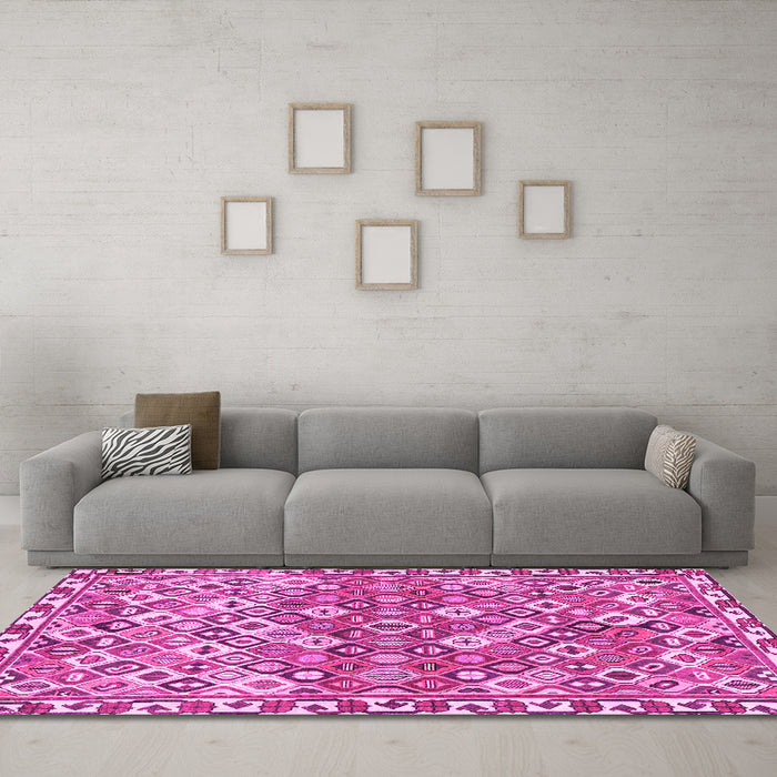 Machine Washable Persian Pink Traditional Rug in a Living Room, wshtr4426pnk