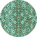 Round Machine Washable Persian Turquoise Traditional Area Rugs, wshtr4426turq