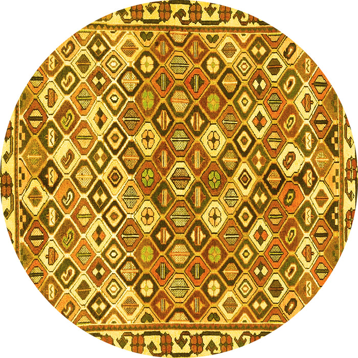 Round Persian Yellow Traditional Rug, tr4426yw