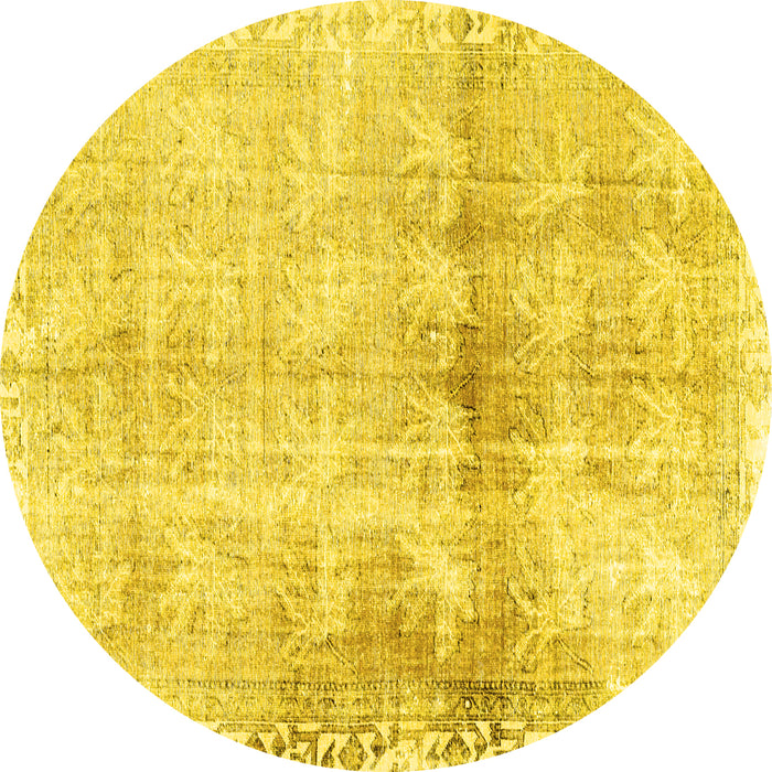 Round Machine Washable Persian Yellow Traditional Rug, wshtr4427yw