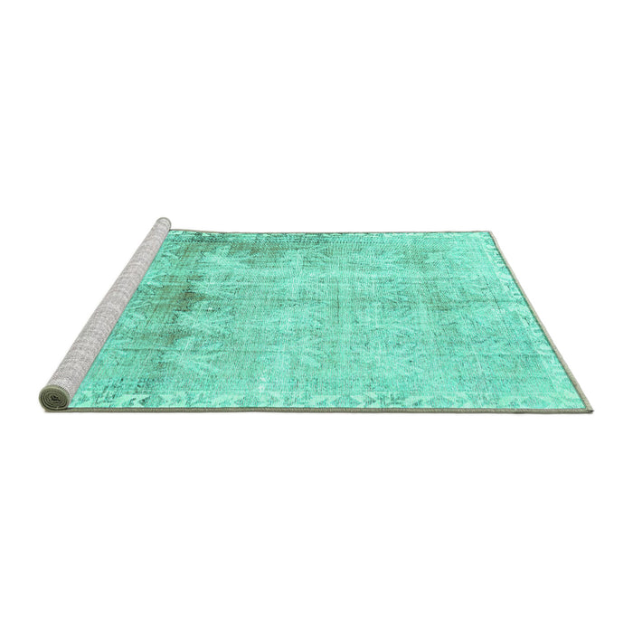 Sideview of Machine Washable Persian Turquoise Traditional Area Rugs, wshtr4427turq