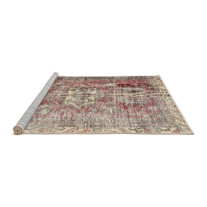 Sideview of Machine Washable Traditional Dark Gold Brown Rug, wshtr4428