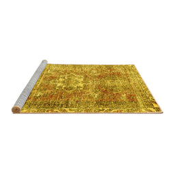 Sideview of Machine Washable Persian Yellow Traditional Rug, wshtr4428yw
