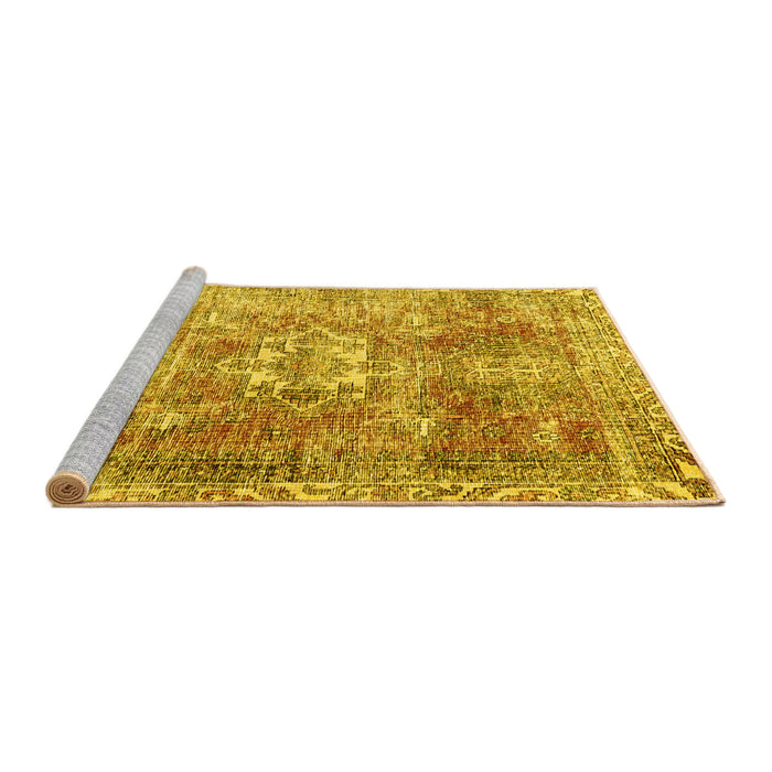 Sideview of Machine Washable Persian Yellow Traditional Rug, wshtr4428yw