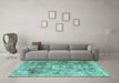 Machine Washable Persian Turquoise Traditional Area Rugs in a Living Room,, wshtr4428turq