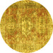 Round Machine Washable Persian Yellow Traditional Rug, wshtr4428yw