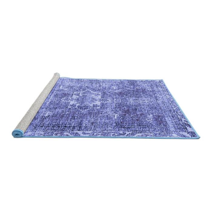 Sideview of Machine Washable Persian Blue Traditional Rug, wshtr4428blu