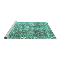 Sideview of Machine Washable Persian Turquoise Traditional Area Rugs, wshtr4428turq