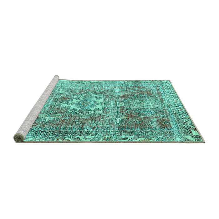 Sideview of Machine Washable Persian Turquoise Traditional Area Rugs, wshtr4428turq