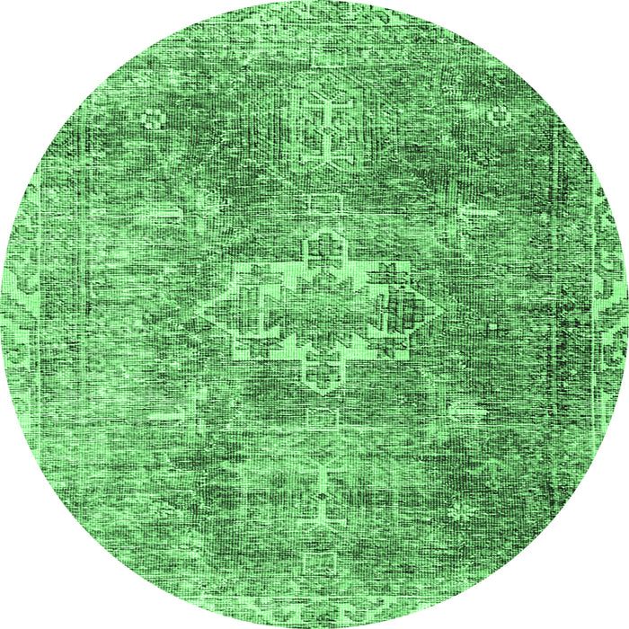 Round Machine Washable Persian Emerald Green Traditional Area Rugs, wshtr4428emgrn