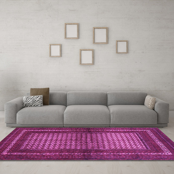 Machine Washable Persian Purple Traditional Area Rugs in a Living Room, wshtr4429pur