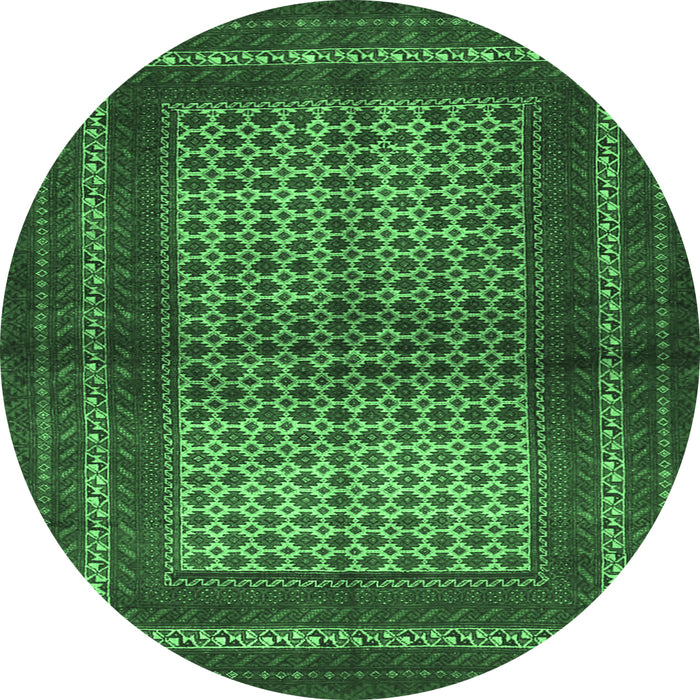 Round Machine Washable Persian Emerald Green Traditional Area Rugs, wshtr4429emgrn