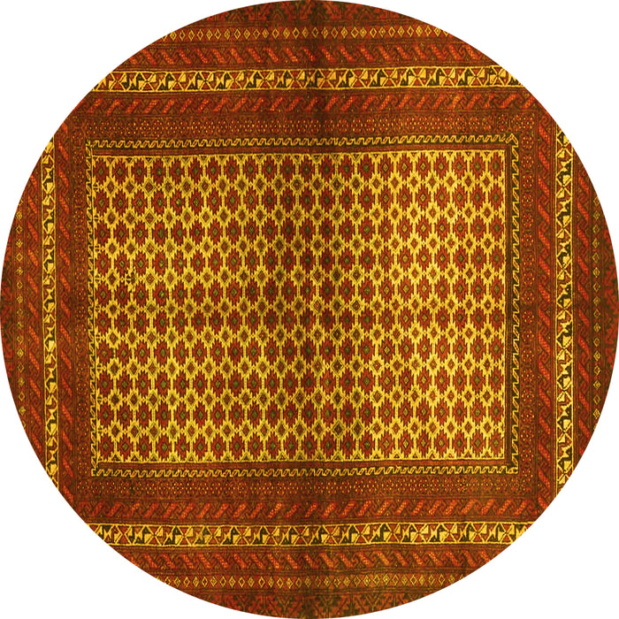 Round Machine Washable Persian Yellow Traditional Rug, wshtr4429yw
