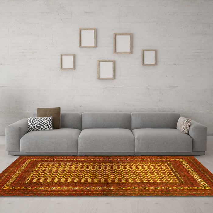Machine Washable Persian Yellow Traditional Rug in a Living Room, wshtr4429yw