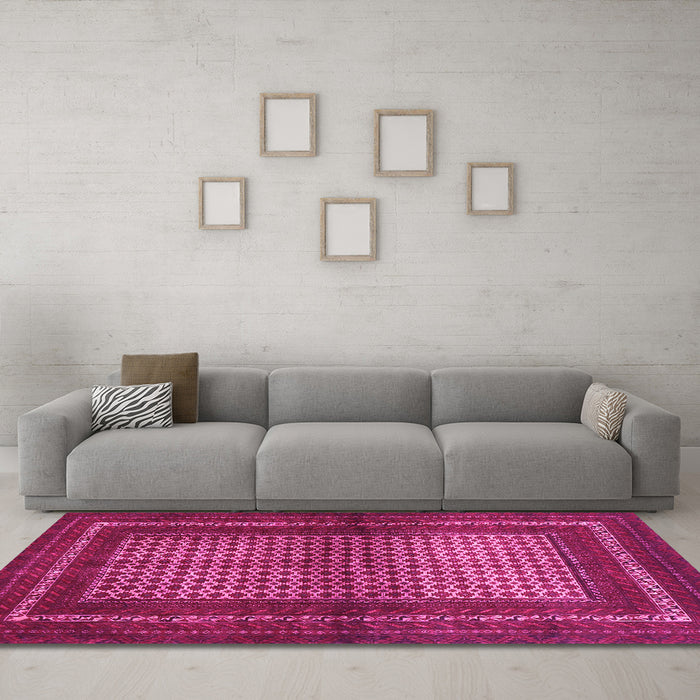 Machine Washable Persian Pink Traditional Rug in a Living Room, wshtr4429pnk