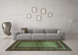 Machine Washable Persian Turquoise Traditional Area Rugs in a Living Room,, wshtr4429turq