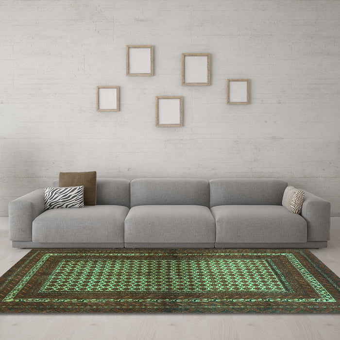 Machine Washable Persian Turquoise Traditional Area Rugs in a Living Room,, wshtr4429turq
