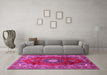 Machine Washable Medallion Pink Traditional Rug in a Living Room, wshtr442pnk