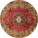 Round Machine Washable Medallion Brown Traditional Rug, wshtr442brn