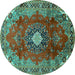 Round Medallion Turquoise Traditional Rug, tr442turq