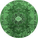 Round Machine Washable Medallion Emerald Green Traditional Area Rugs, wshtr442emgrn