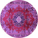 Round Machine Washable Medallion Purple Traditional Area Rugs, wshtr442pur