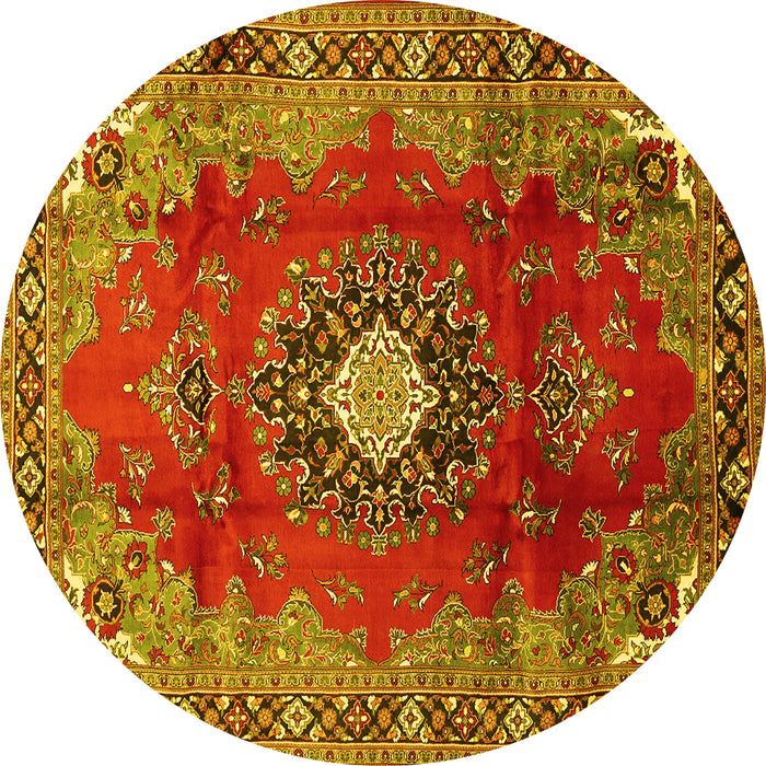 Round Medallion Yellow Traditional Rug, tr442yw