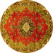 Round Medallion Yellow Traditional Rug, tr442yw