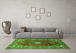 Machine Washable Medallion Green Traditional Area Rugs in a Living Room,, wshtr442grn