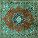 Square Medallion Turquoise Traditional Rug, tr442turq