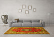 Machine Washable Medallion Yellow Traditional Rug in a Living Room, wshtr442yw