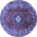 Round Machine Washable Medallion Blue Traditional Rug, wshtr442blu