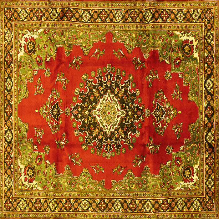 Square Machine Washable Medallion Yellow Traditional Rug, wshtr442yw
