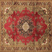 Square Machine Washable Medallion Brown Traditional Rug, wshtr442brn